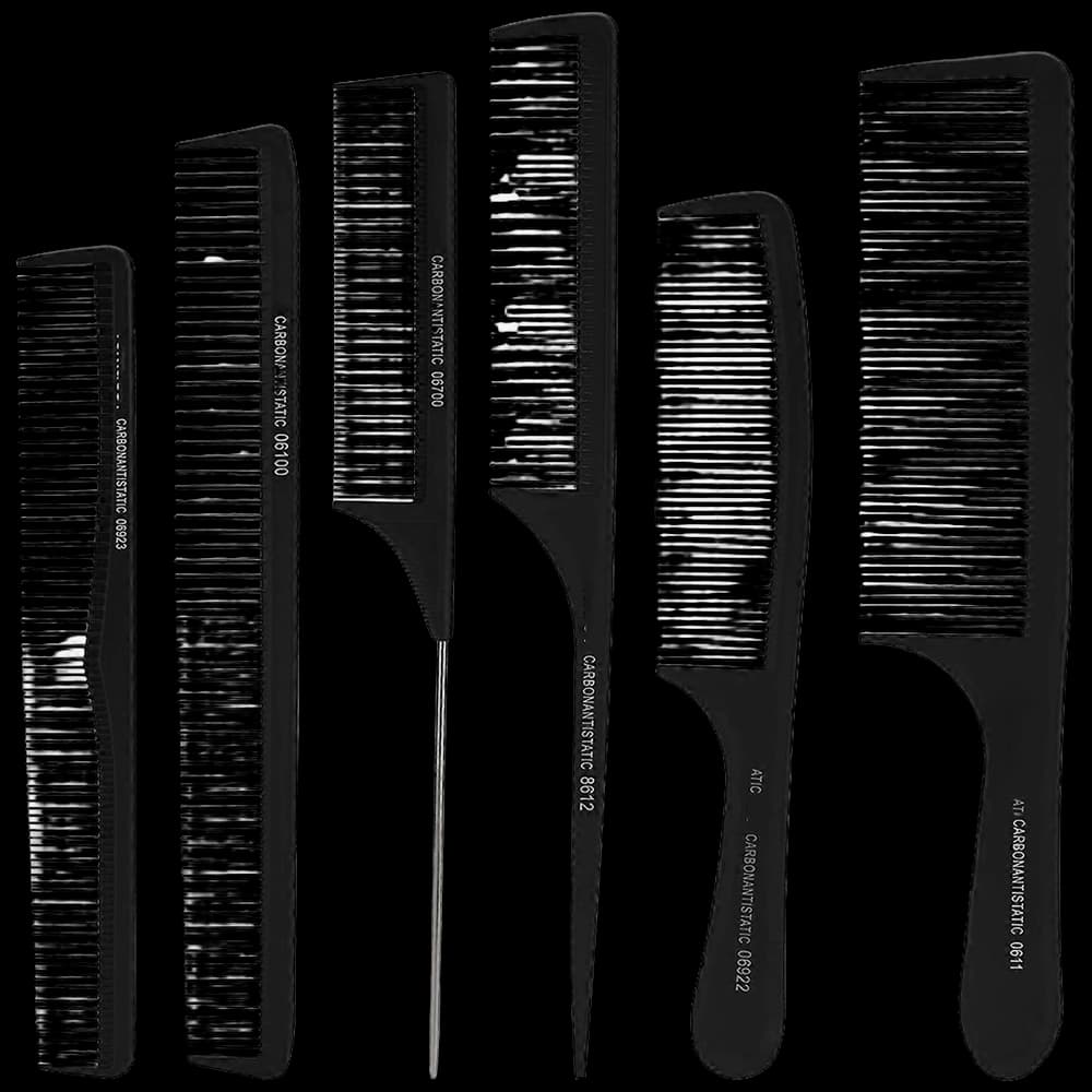 Carbon Comb Set - 6pc in Pouch - Heat Resistant