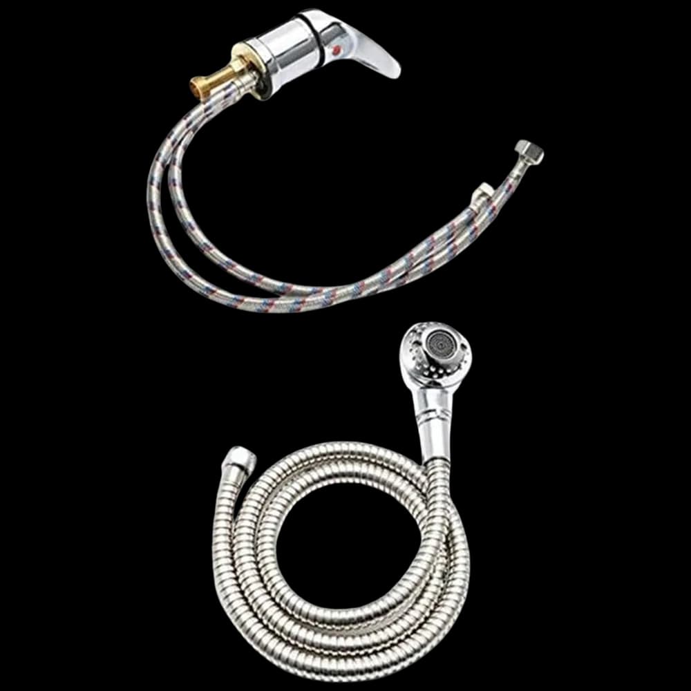 Shower Head w Black Switch and Flexi Pipe - Silver
